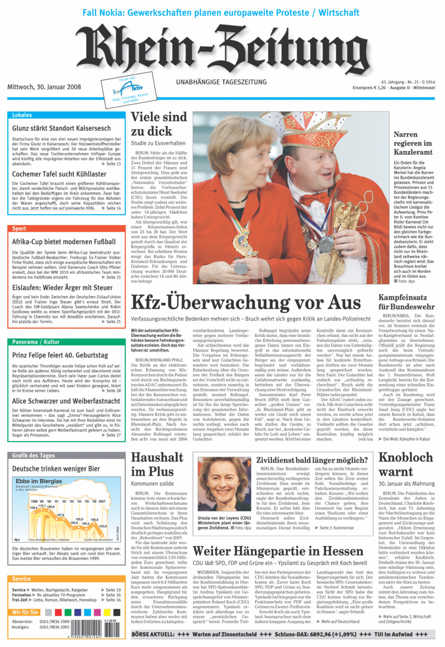 Rhein-Zeitung Kreis Cochem-Zell vom Mittwoch, 30.01.2008