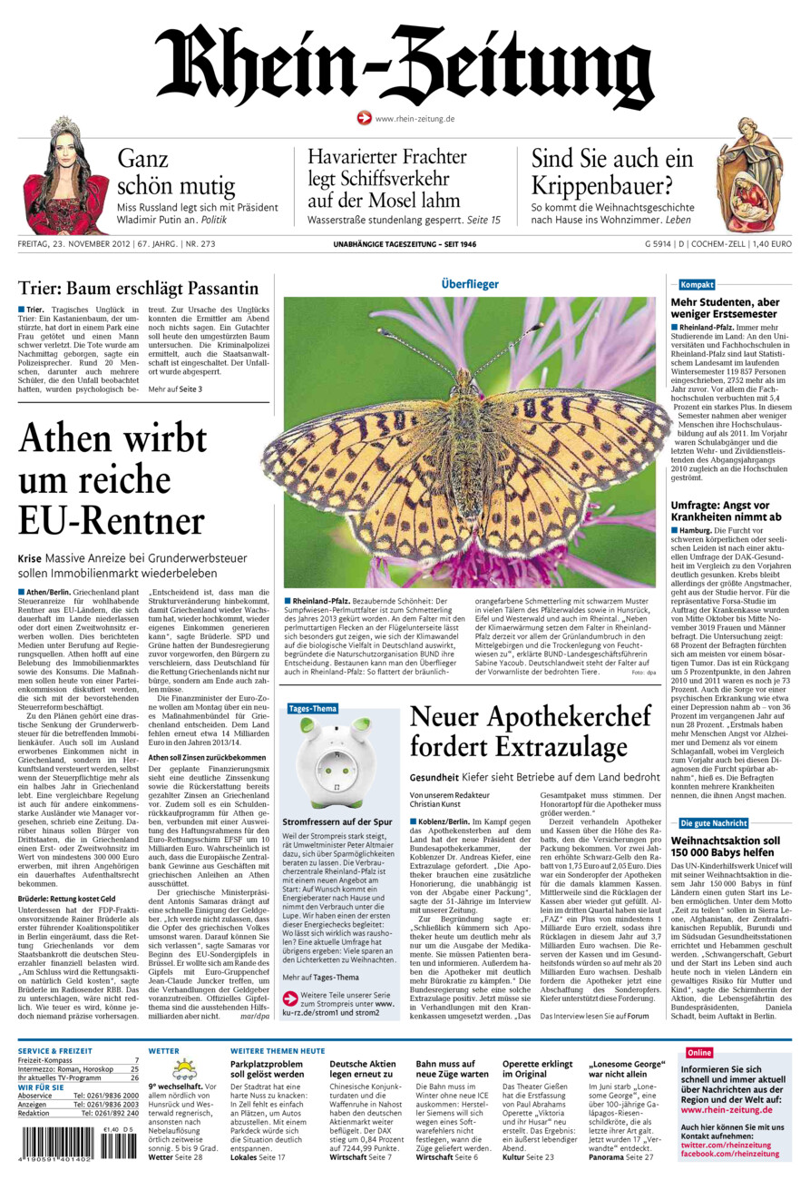 Rhein-Zeitung Kreis Cochem-Zell vom Freitag, 23.11.2012