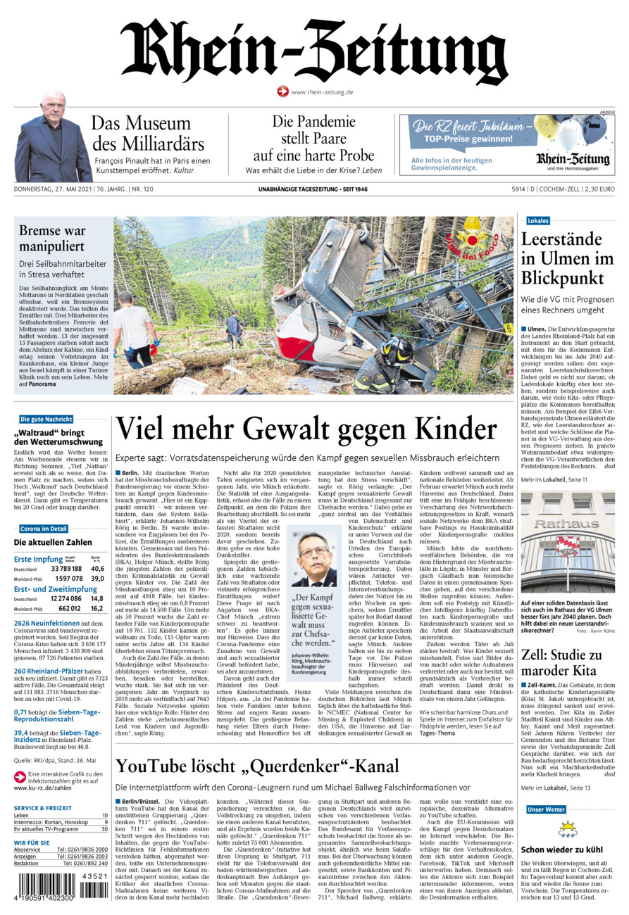 Rhein-Zeitung Kreis Cochem-Zell vom Donnerstag, 27.05.2021