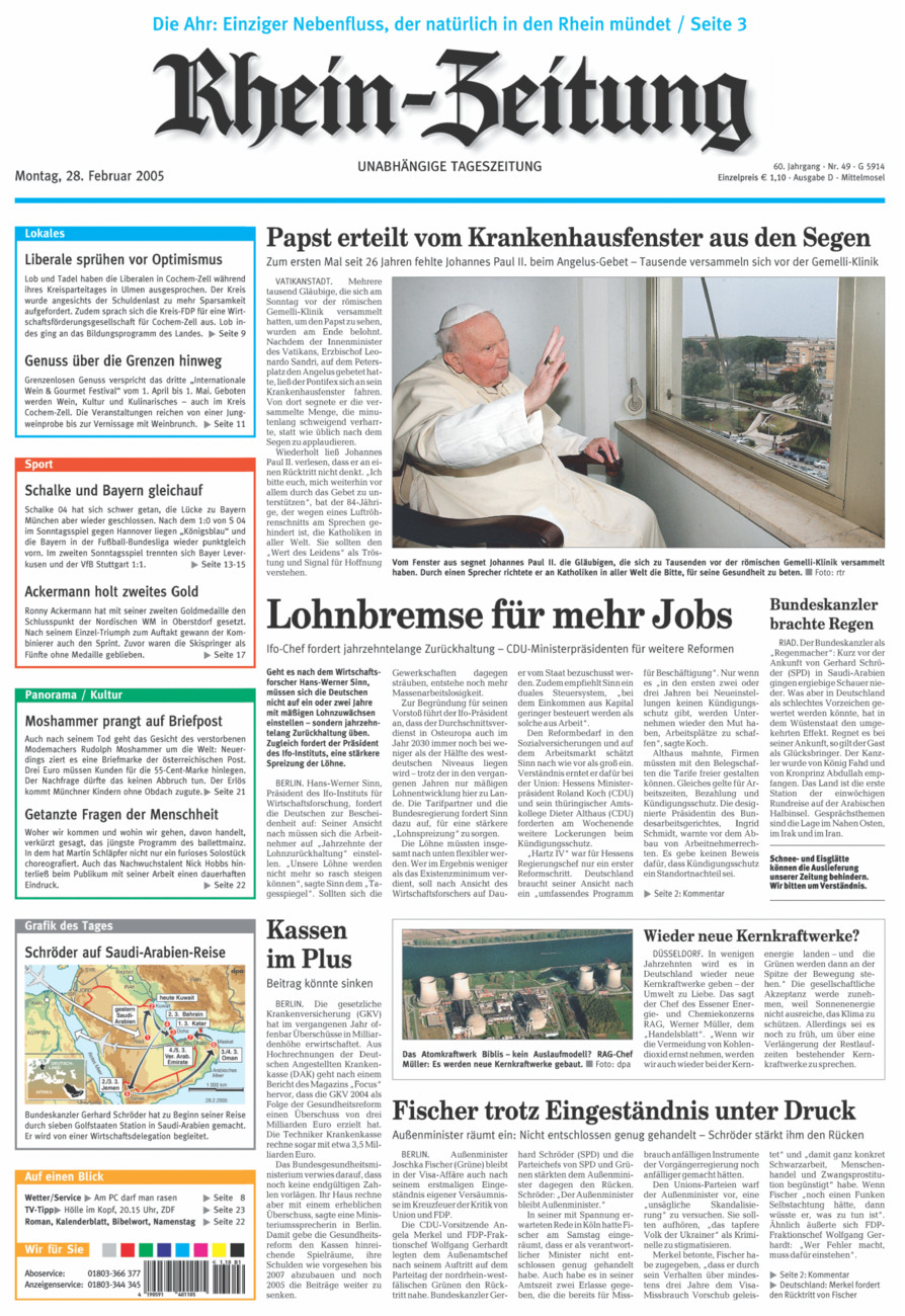 Rhein-Zeitung Kreis Cochem-Zell vom Montag, 28.02.2005