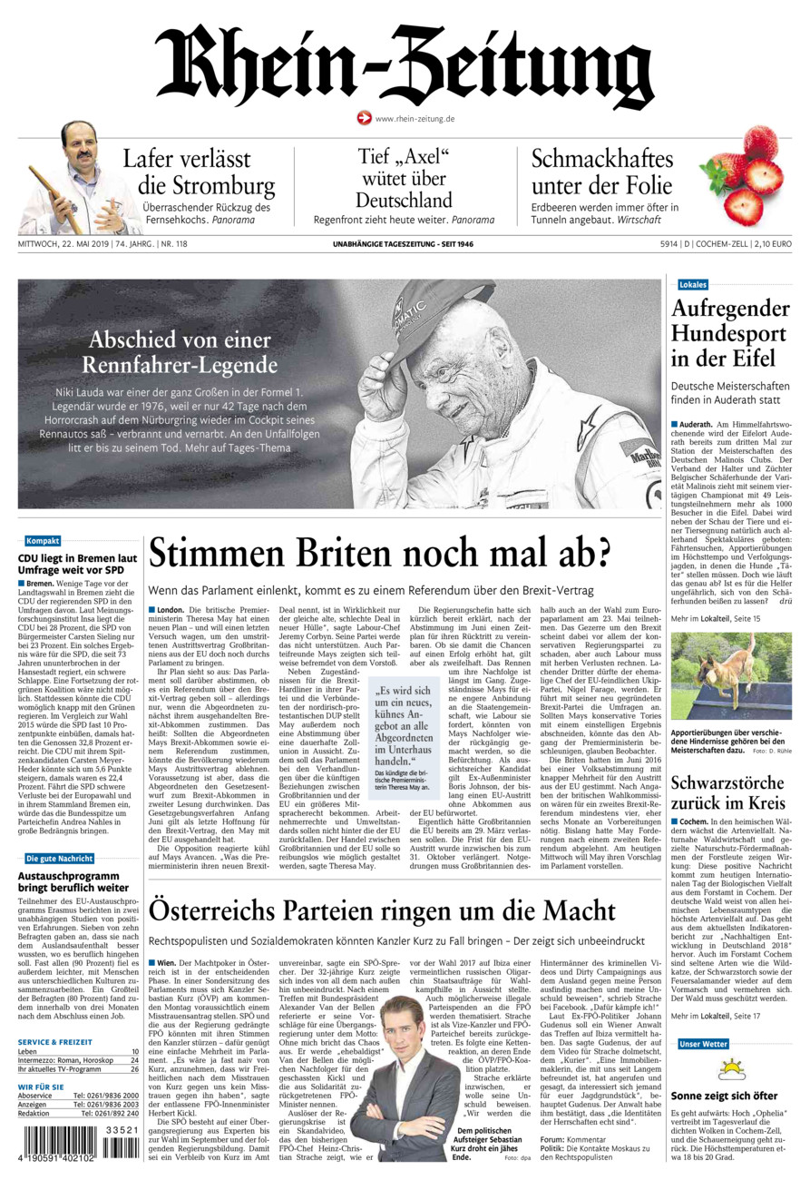 Rhein-Zeitung Kreis Cochem-Zell vom Mittwoch, 22.05.2019