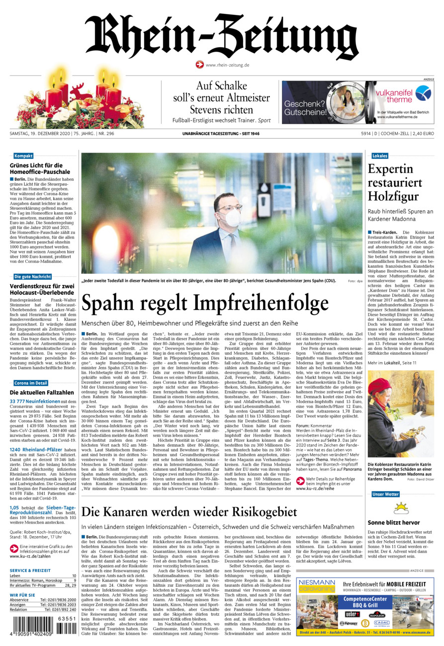 Rhein-Zeitung Kreis Cochem-Zell vom Samstag, 19.12.2020