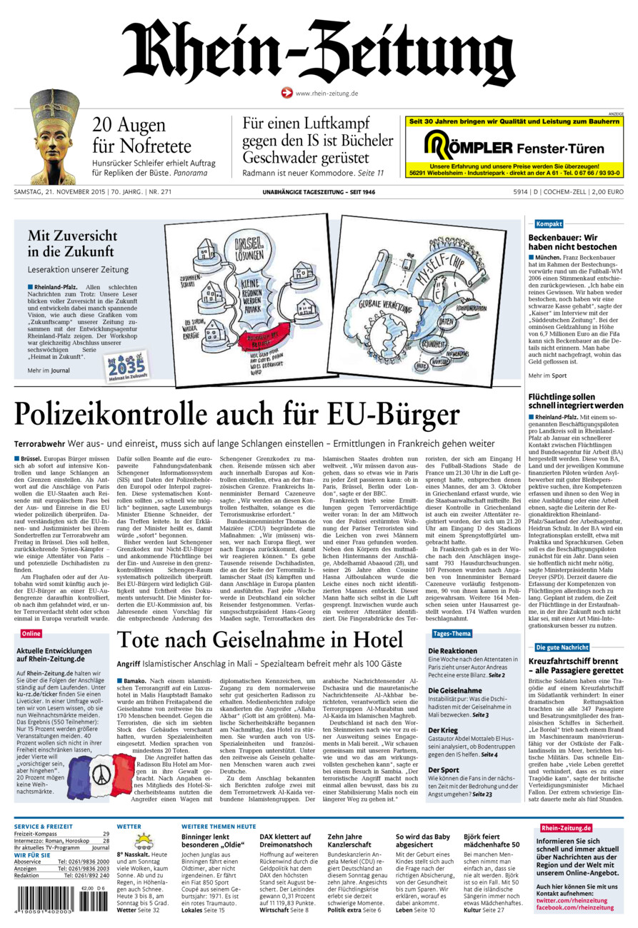 Rhein-Zeitung Kreis Cochem-Zell vom Samstag, 21.11.2015
