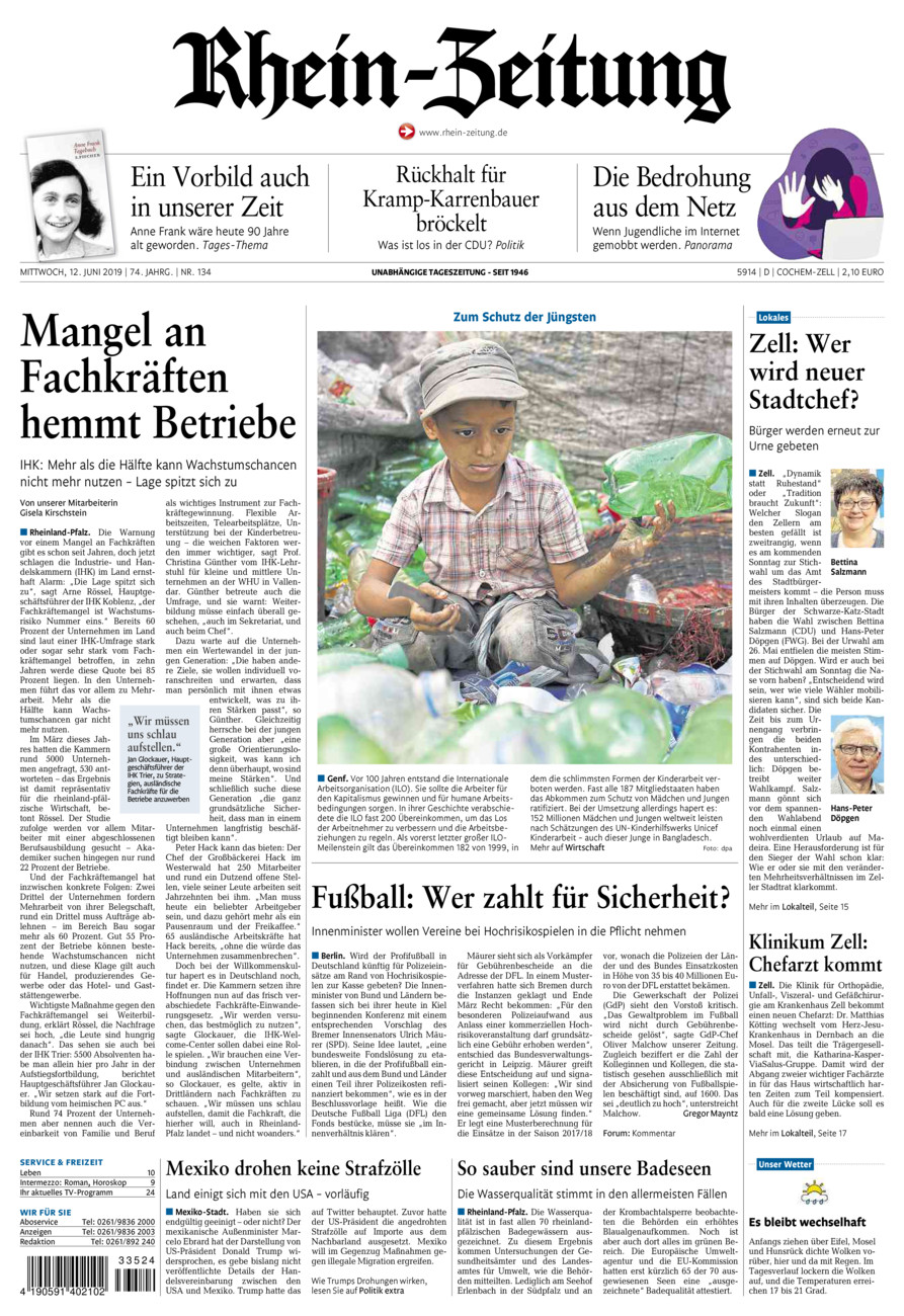 Rhein-Zeitung Kreis Cochem-Zell vom Mittwoch, 12.06.2019