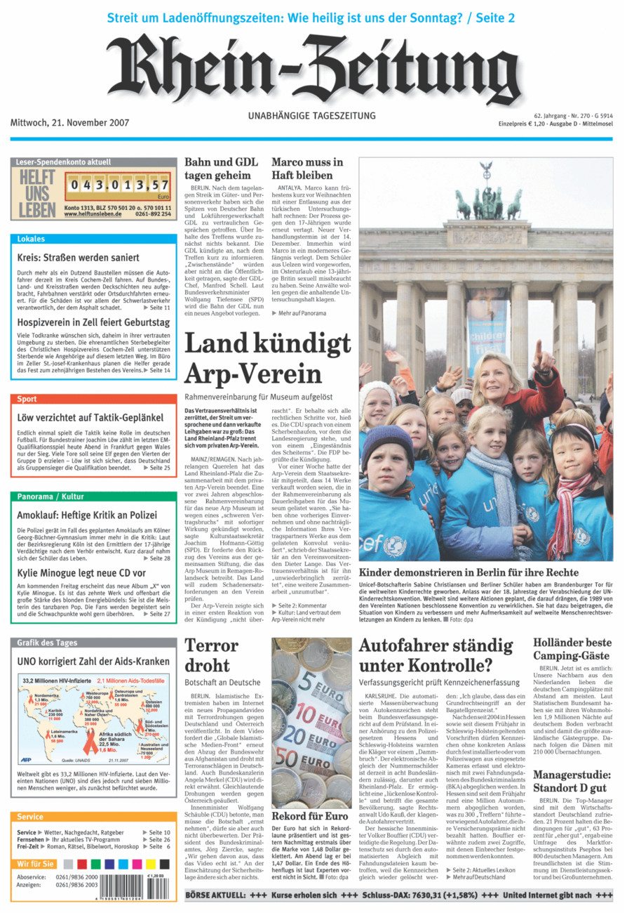 Rhein-Zeitung Kreis Cochem-Zell vom Mittwoch, 21.11.2007