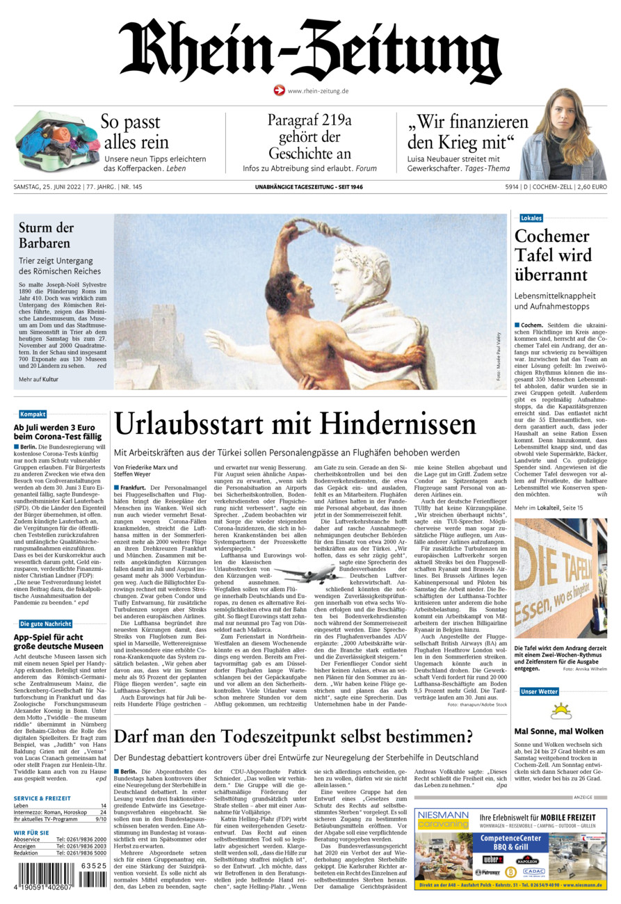 Rhein-Zeitung Kreis Cochem-Zell vom Samstag, 25.06.2022