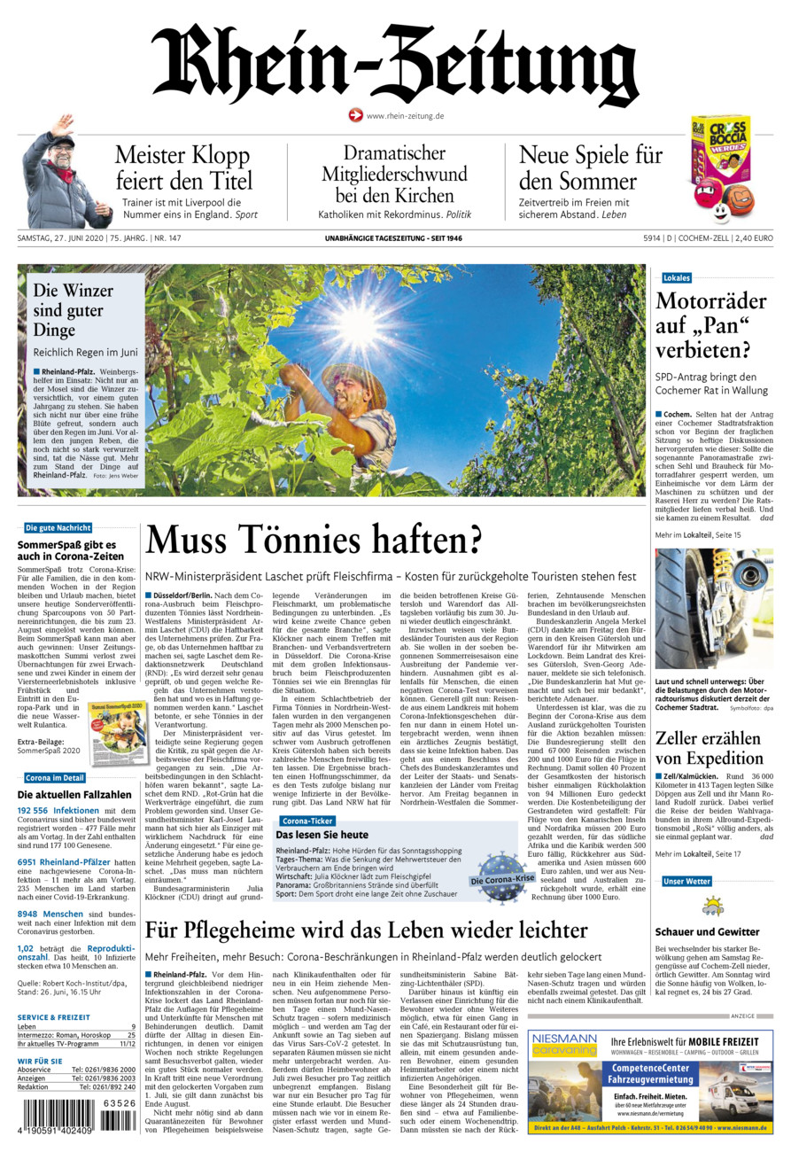 Rhein-Zeitung Kreis Cochem-Zell vom Samstag, 27.06.2020