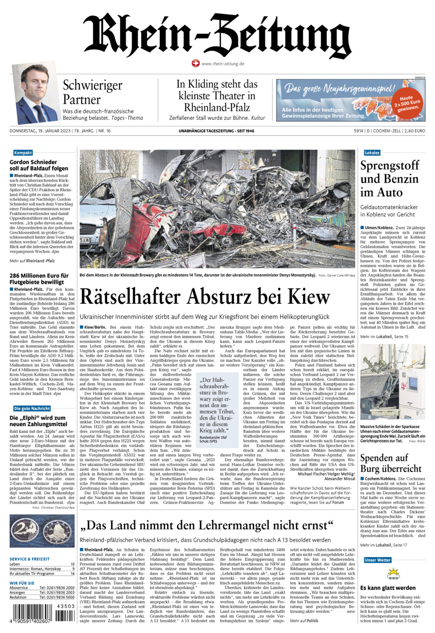 Rhein-Zeitung Kreis Cochem-Zell vom Donnerstag, 19.01.2023