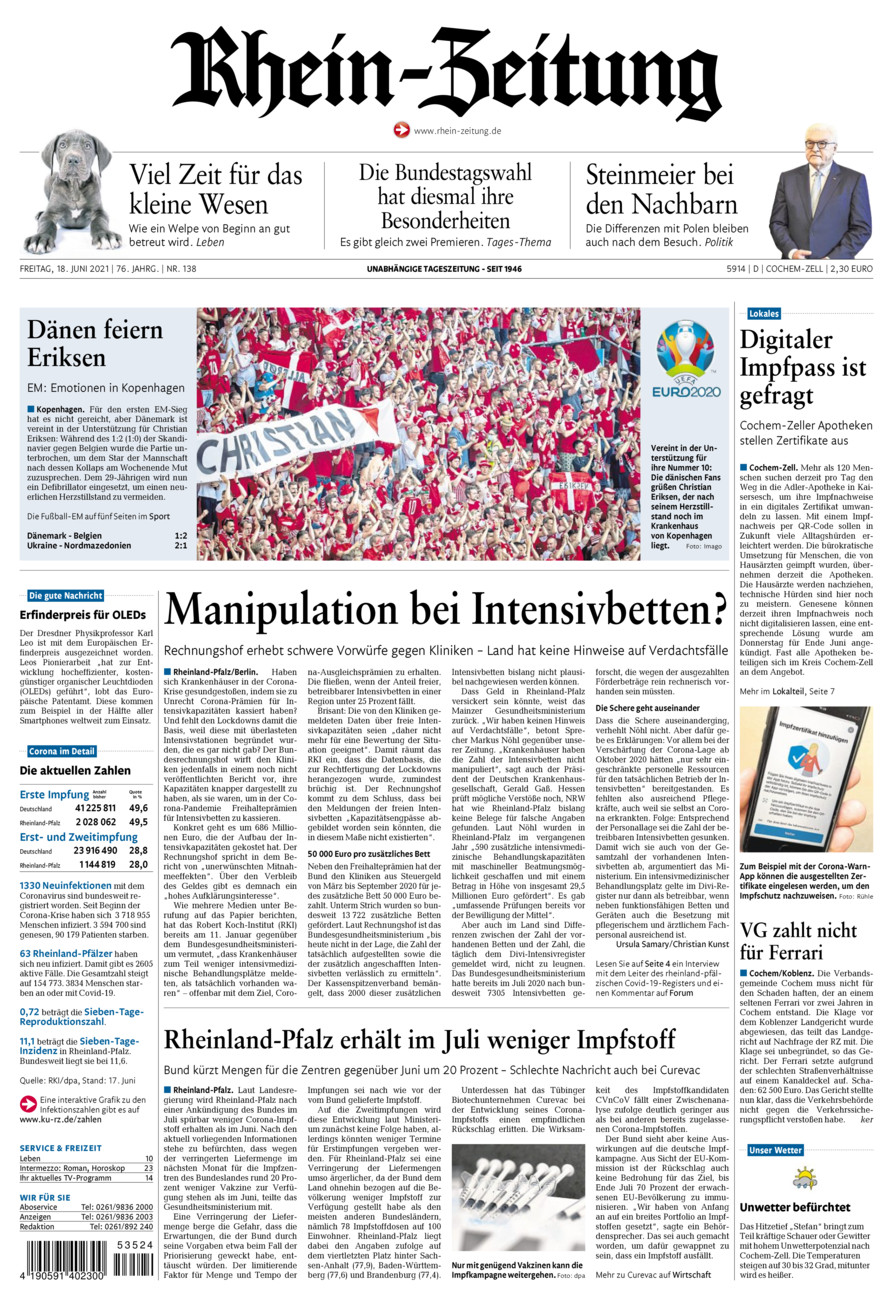 Rhein-Zeitung Kreis Cochem-Zell vom Freitag, 18.06.2021
