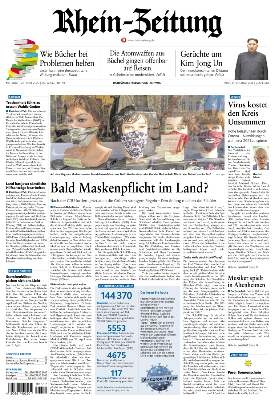 Rhein-Zeitung Kreis Cochem-Zell vom Mittwoch, 22.04.2020