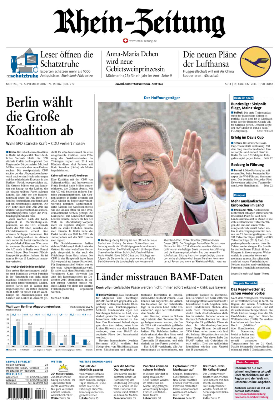 Rhein-Zeitung Kreis Cochem-Zell vom Montag, 19.09.2016