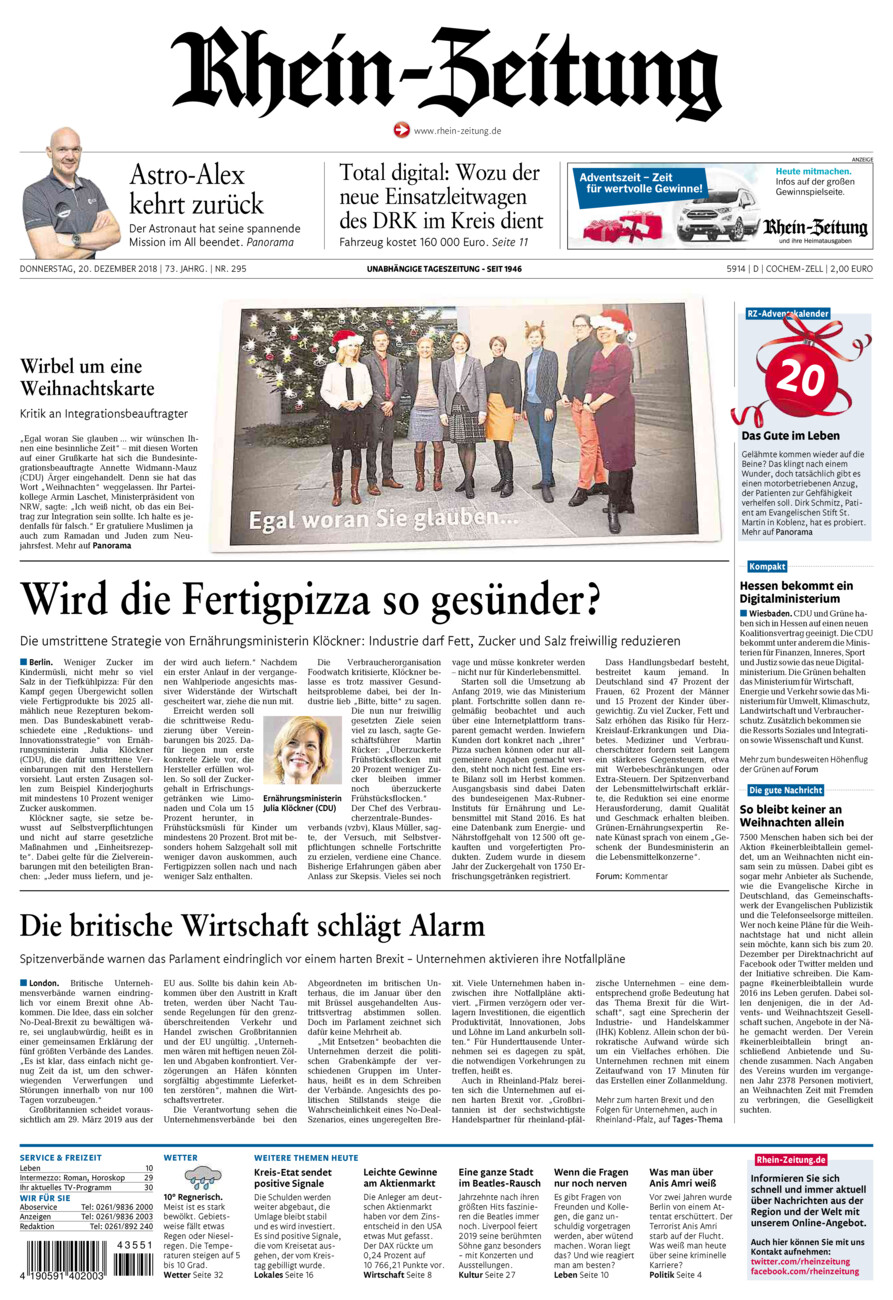 Rhein-Zeitung Kreis Cochem-Zell vom Donnerstag, 20.12.2018
