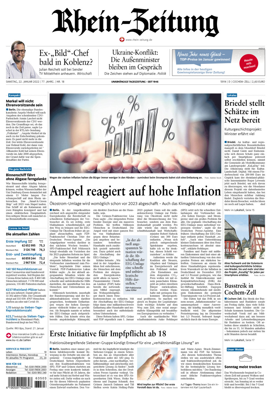 Rhein-Zeitung Kreis Cochem-Zell vom Samstag, 22.01.2022