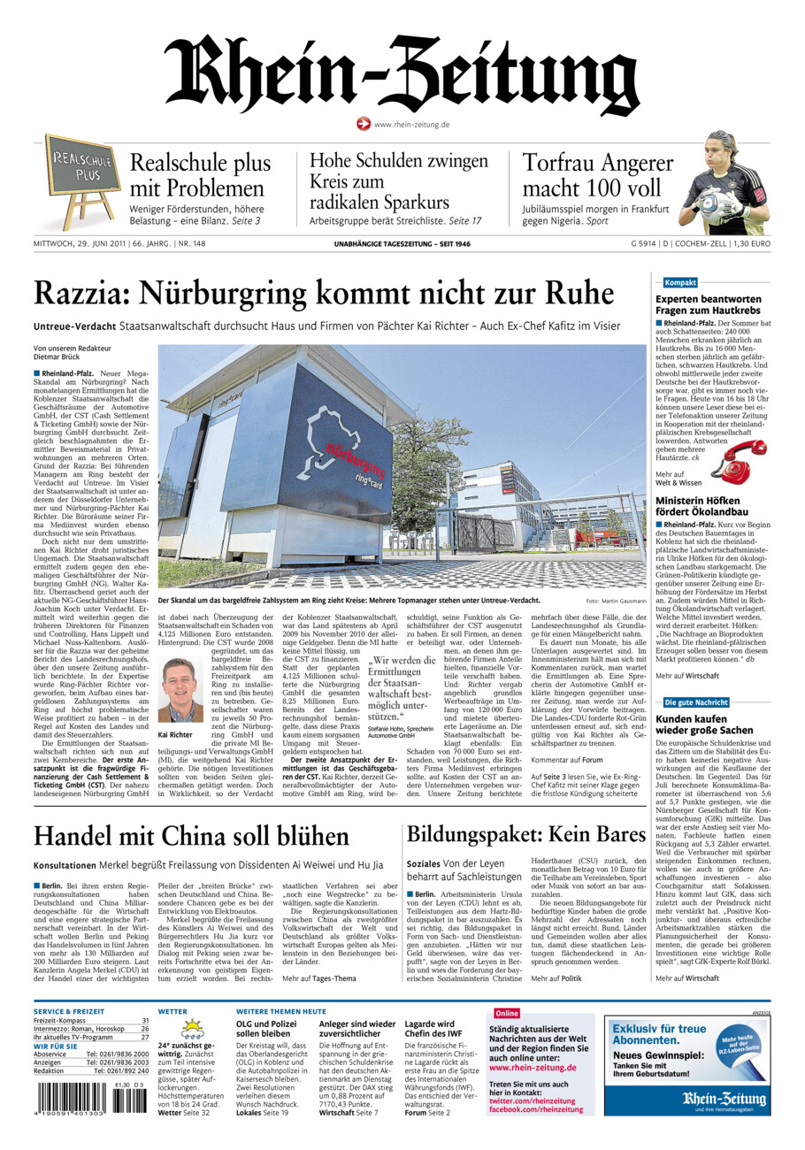 Rhein-Zeitung Kreis Cochem-Zell vom Mittwoch, 29.06.2011