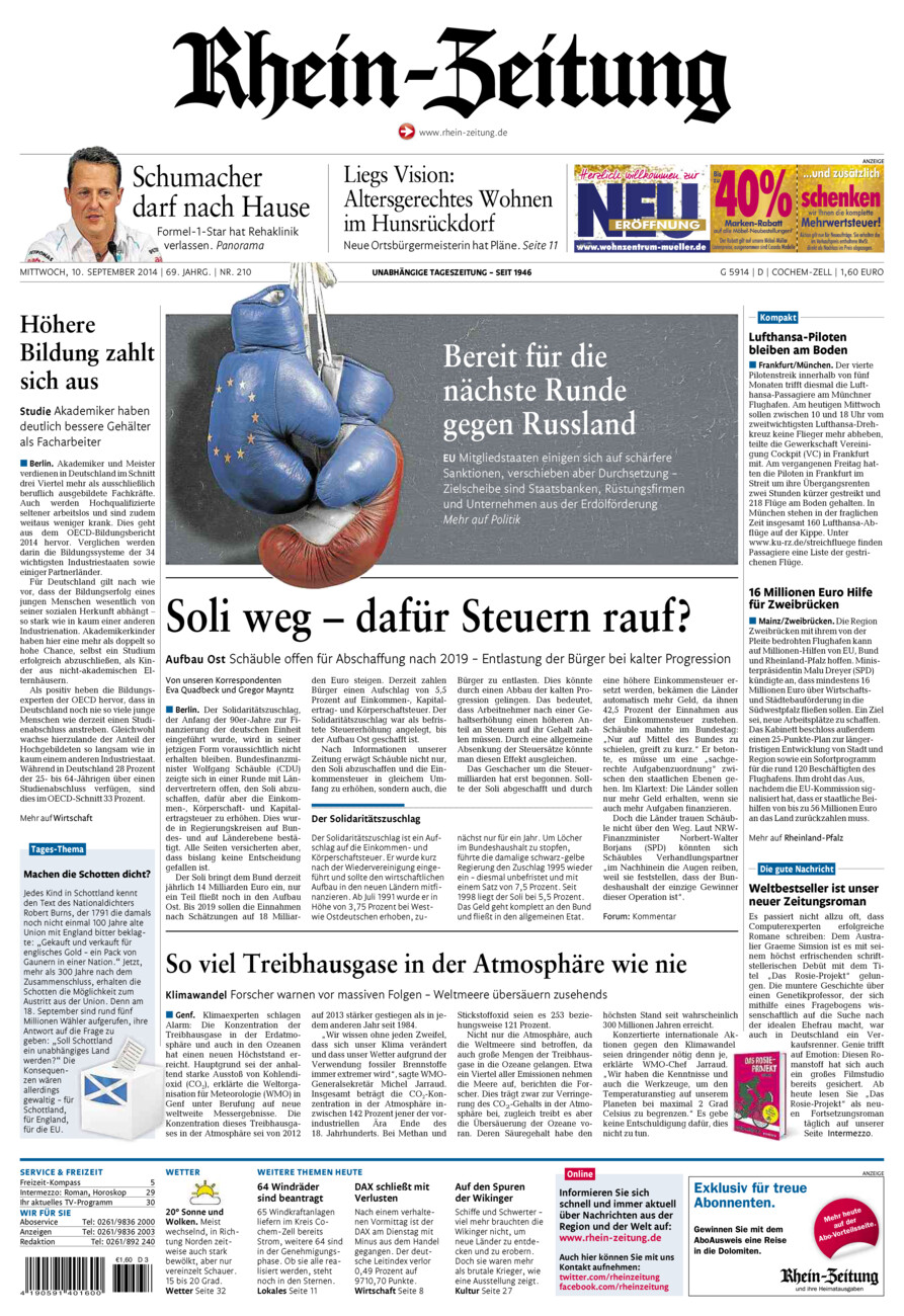 Rhein-Zeitung Kreis Cochem-Zell vom Mittwoch, 10.09.2014