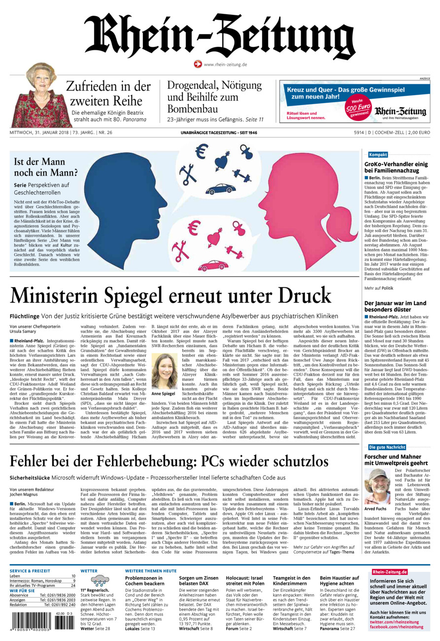 Rhein-Zeitung Kreis Cochem-Zell vom Mittwoch, 31.01.2018