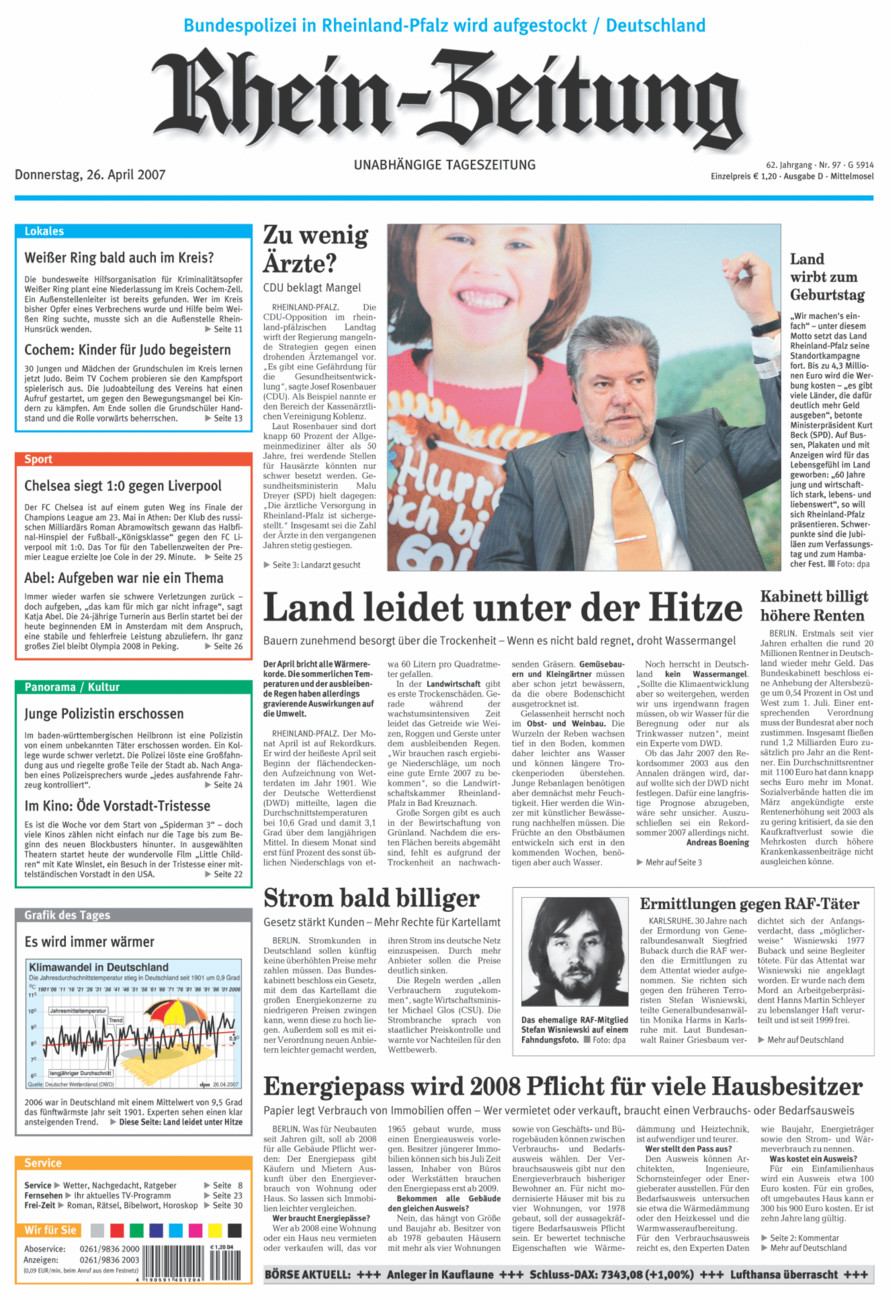 Rhein-Zeitung Kreis Cochem-Zell vom Donnerstag, 26.04.2007