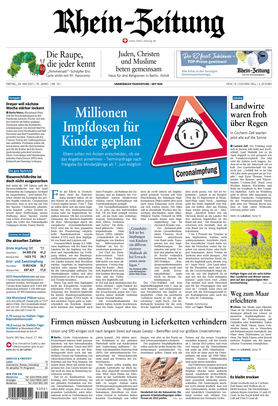 Rhein-Zeitung Kreis Cochem-Zell vom Freitag, 28.05.2021