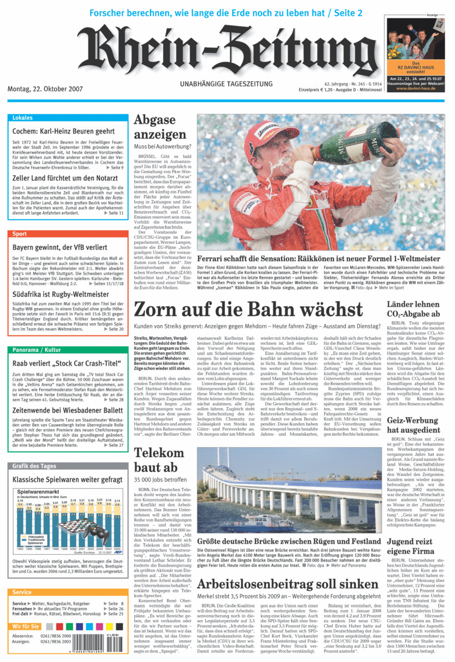 Rhein-Zeitung Kreis Cochem-Zell vom Montag, 22.10.2007