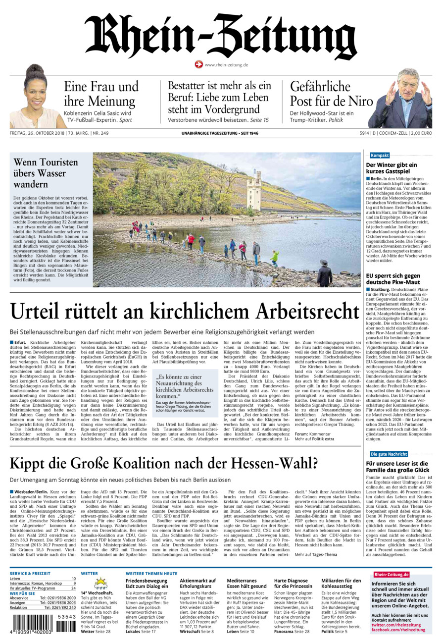 Rhein-Zeitung Kreis Cochem-Zell vom Freitag, 26.10.2018