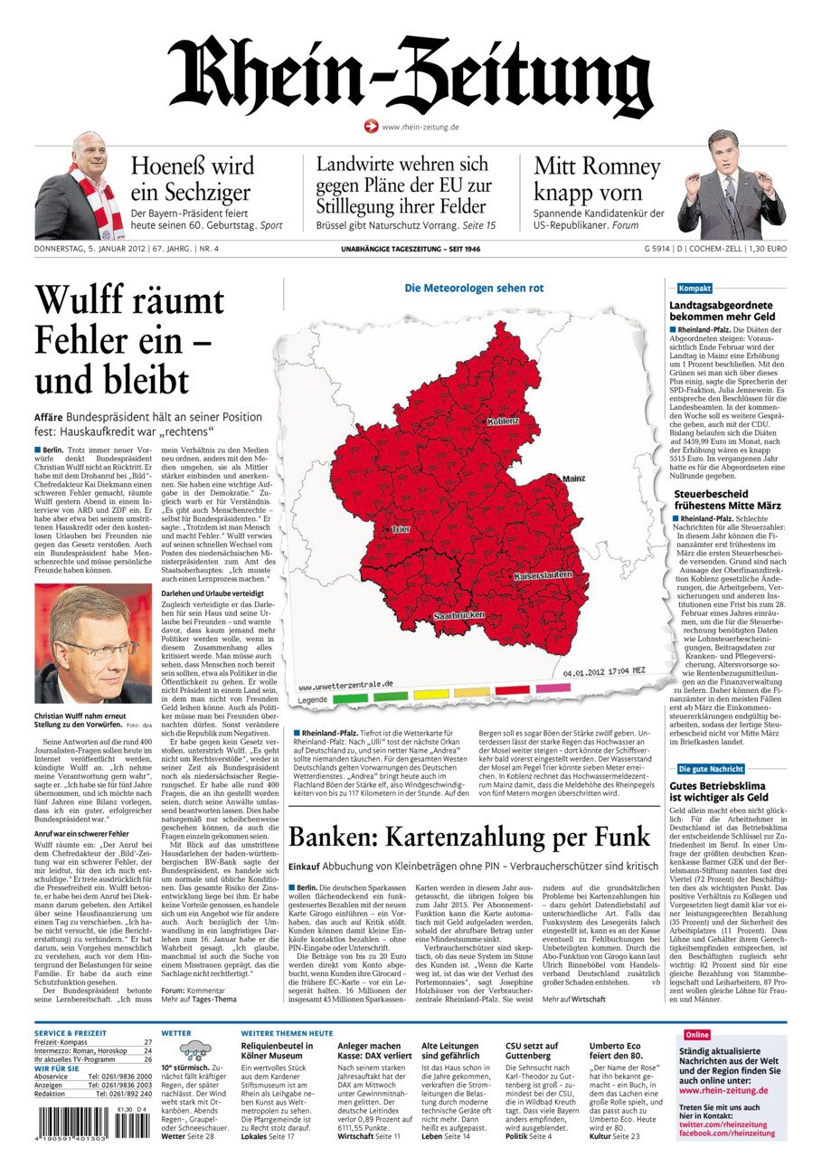Rhein-Zeitung Kreis Cochem-Zell vom Donnerstag, 05.01.2012