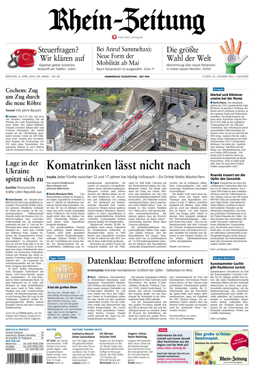 Rhein-Zeitung Kreis Cochem-Zell vom Dienstag, 08.04.2014