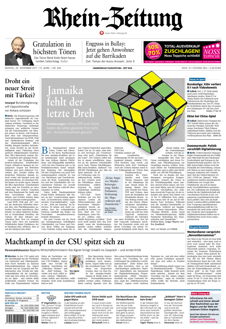 Rhein-Zeitung Kreis Cochem-Zell vom Montag, 20.11.2017