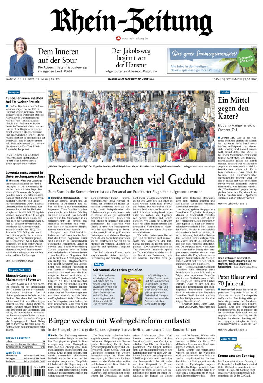 Rhein-Zeitung Kreis Cochem-Zell vom Samstag, 23.07.2022