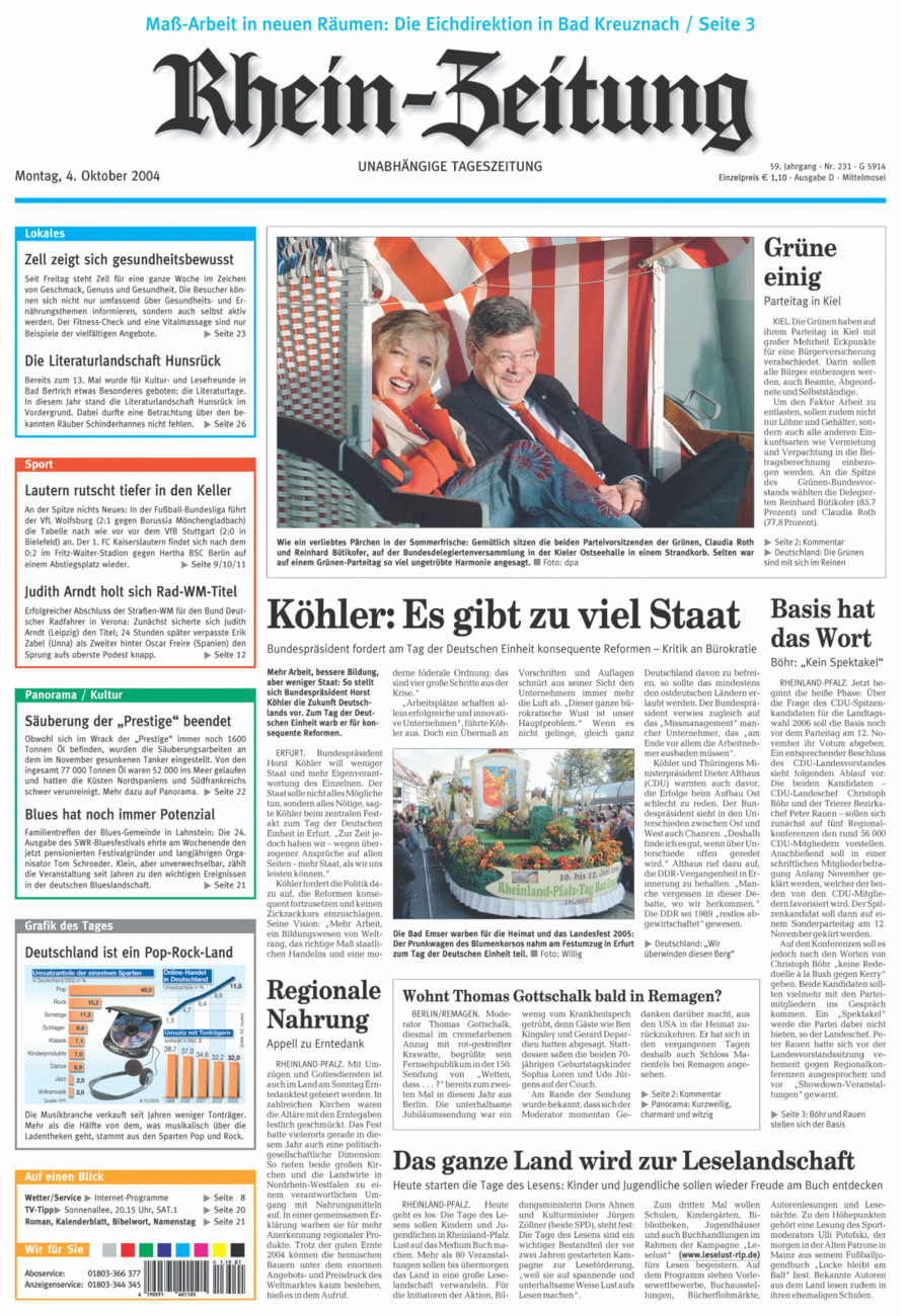 Rhein-Zeitung Kreis Cochem-Zell vom Montag, 04.10.2004