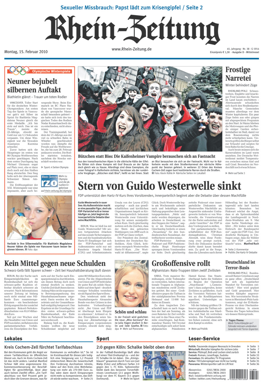 Rhein-Zeitung Kreis Cochem-Zell vom Montag, 15.02.2010