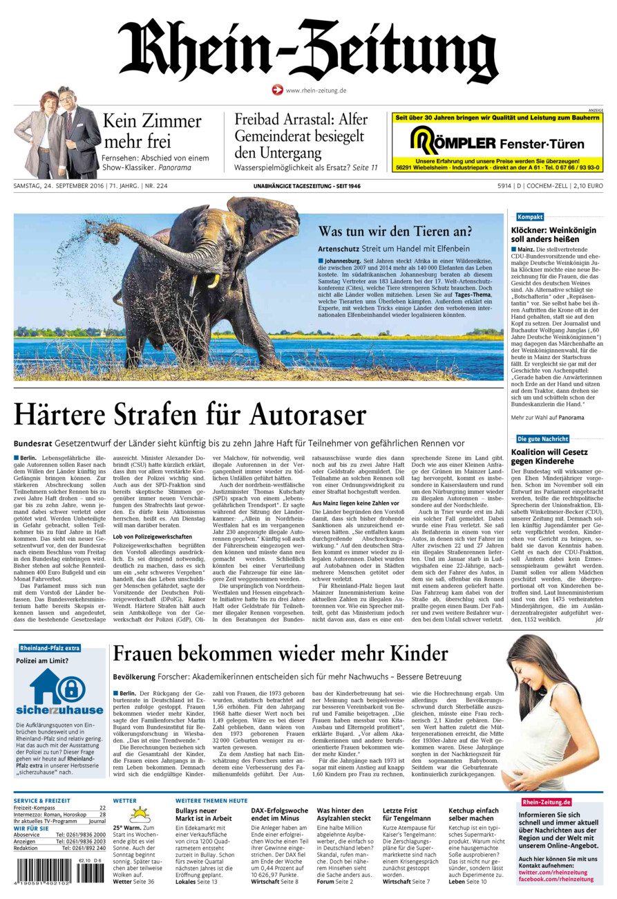 Rhein-Zeitung Kreis Cochem-Zell vom Samstag, 24.09.2016