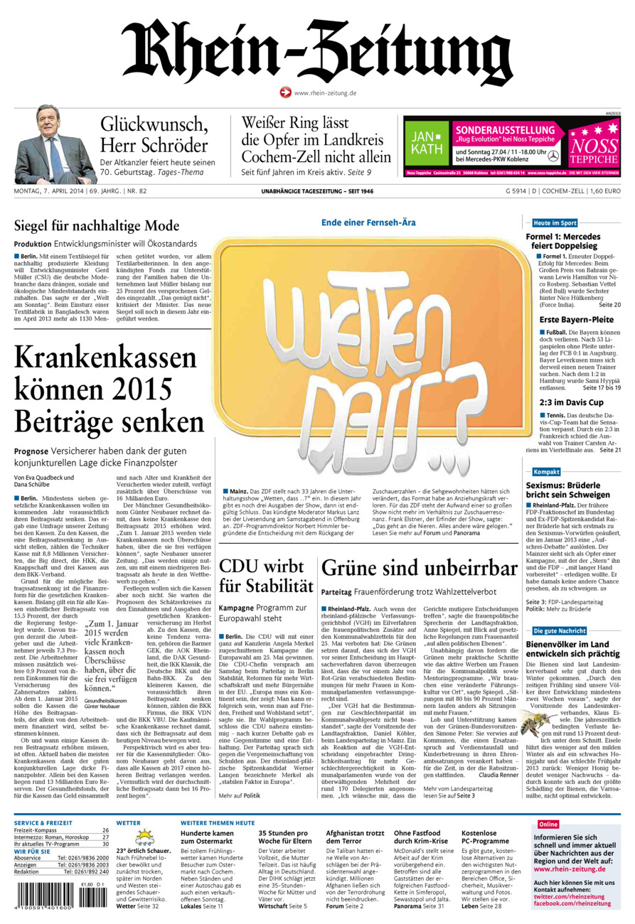 Rhein-Zeitung Kreis Cochem-Zell vom Montag, 07.04.2014