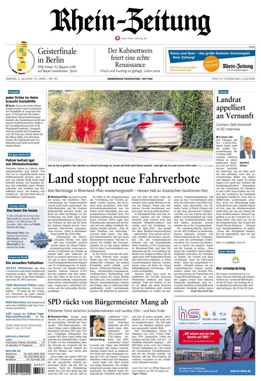 Rhein-Zeitung Kreis Cochem-Zell vom Samstag, 04.07.2020