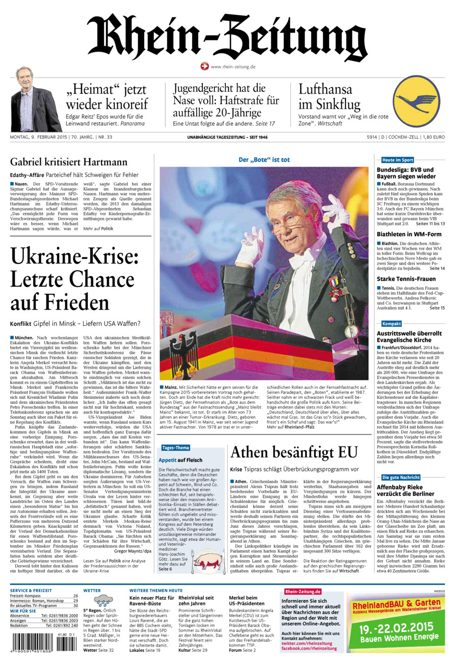 Rhein-Zeitung Kreis Cochem-Zell vom Montag, 09.02.2015