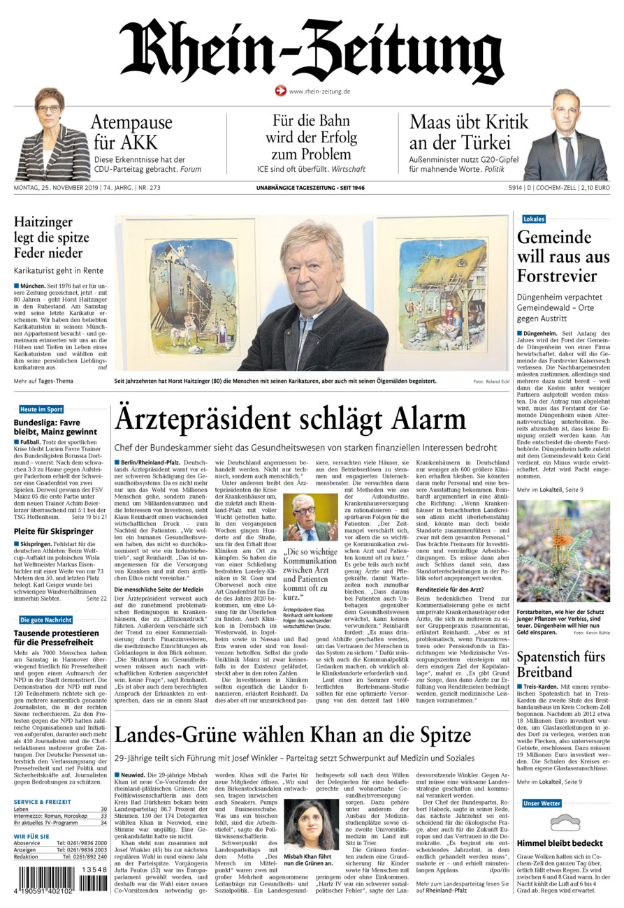 Rhein-Zeitung Kreis Cochem-Zell vom Montag, 25.11.2019