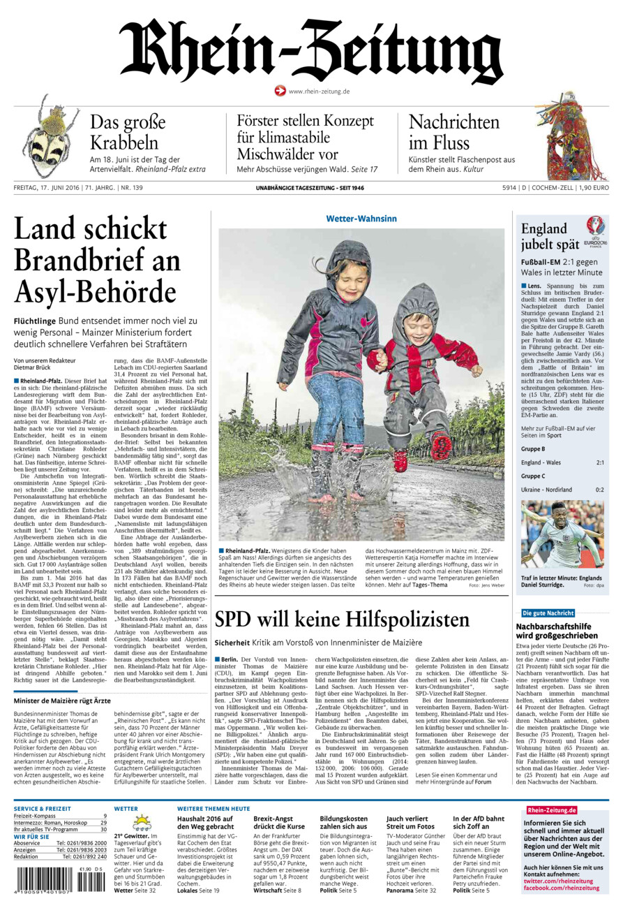 Rhein-Zeitung Kreis Cochem-Zell vom Freitag, 17.06.2016