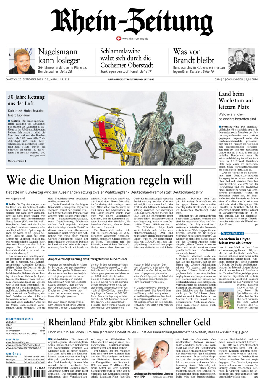 Rhein-Zeitung Kreis Cochem-Zell vom Samstag, 23.09.2023