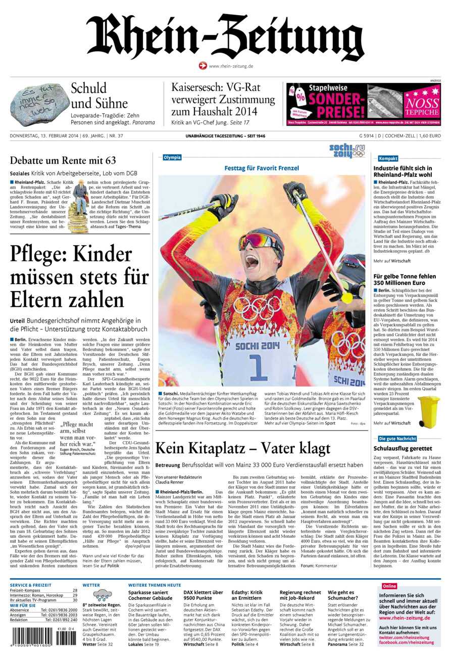 Rhein-Zeitung Kreis Cochem-Zell vom Donnerstag, 13.02.2014