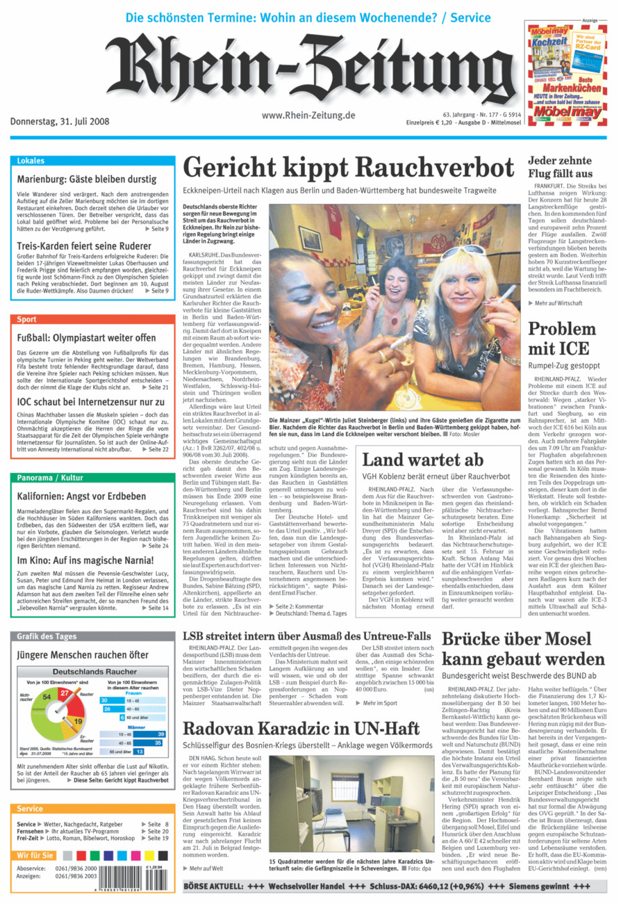 Rhein-Zeitung Kreis Cochem-Zell vom Donnerstag, 31.07.2008