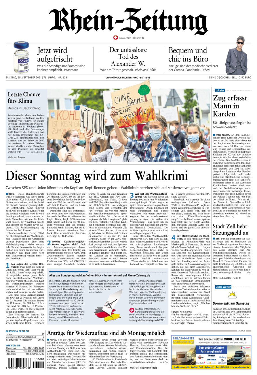 Rhein-Zeitung Kreis Cochem-Zell vom Samstag, 25.09.2021