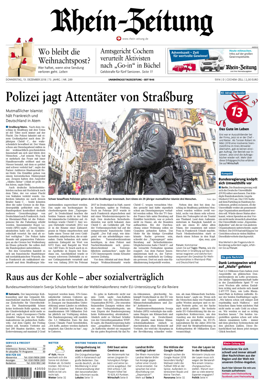 Rhein-Zeitung Kreis Cochem-Zell vom Donnerstag, 13.12.2018