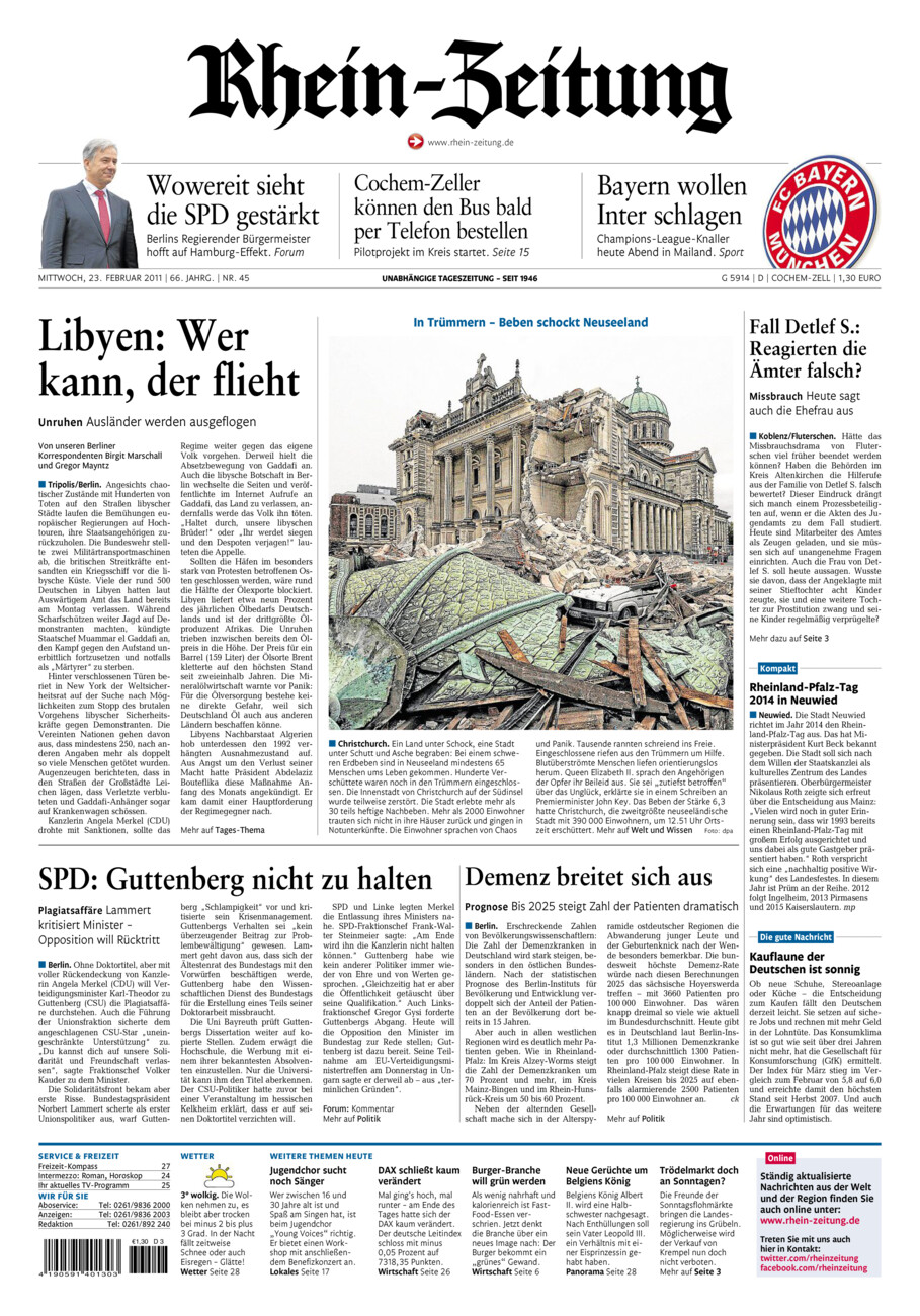 Rhein-Zeitung Kreis Cochem-Zell vom Mittwoch, 23.02.2011