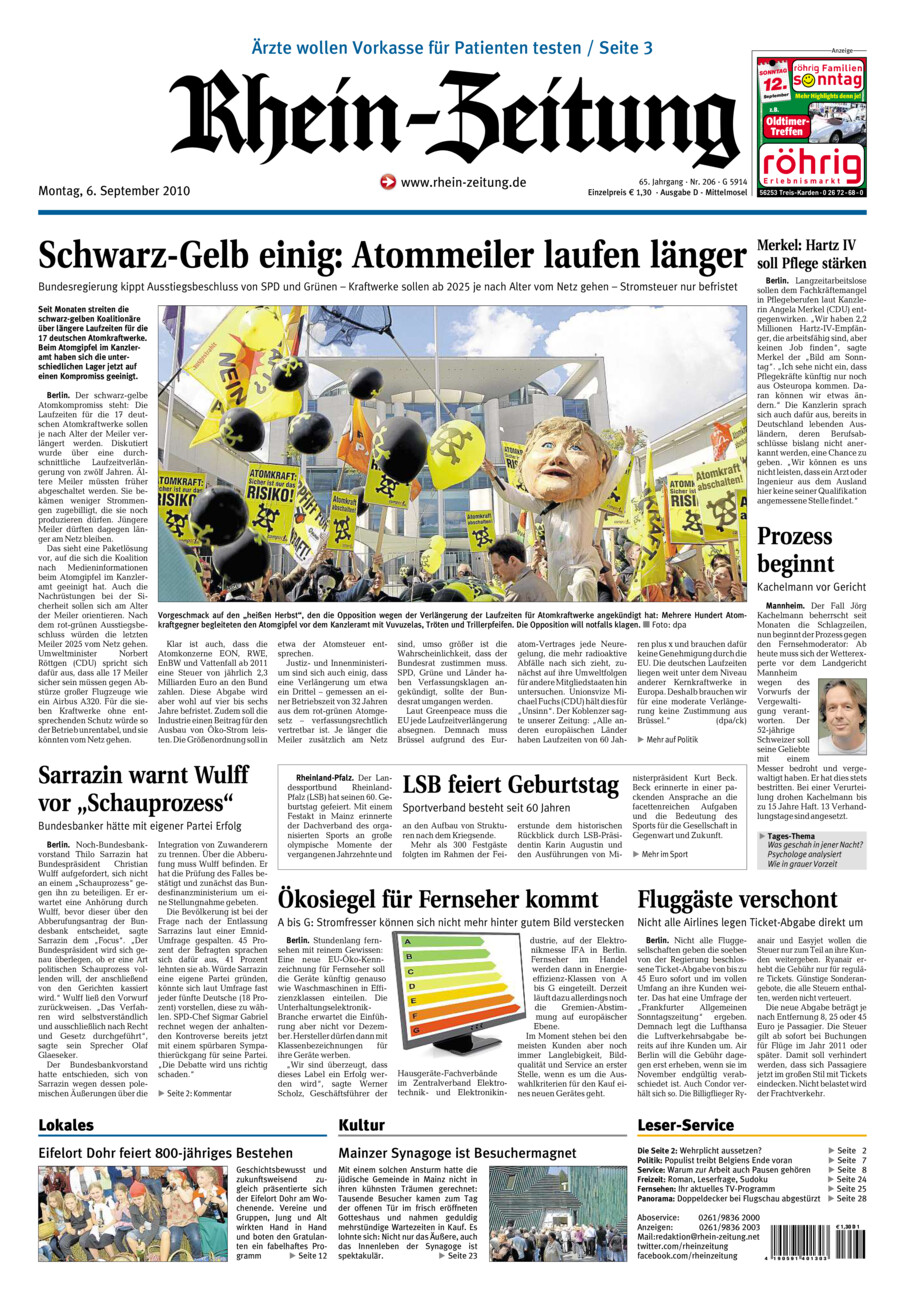 Rhein-Zeitung Kreis Cochem-Zell vom Montag, 06.09.2010