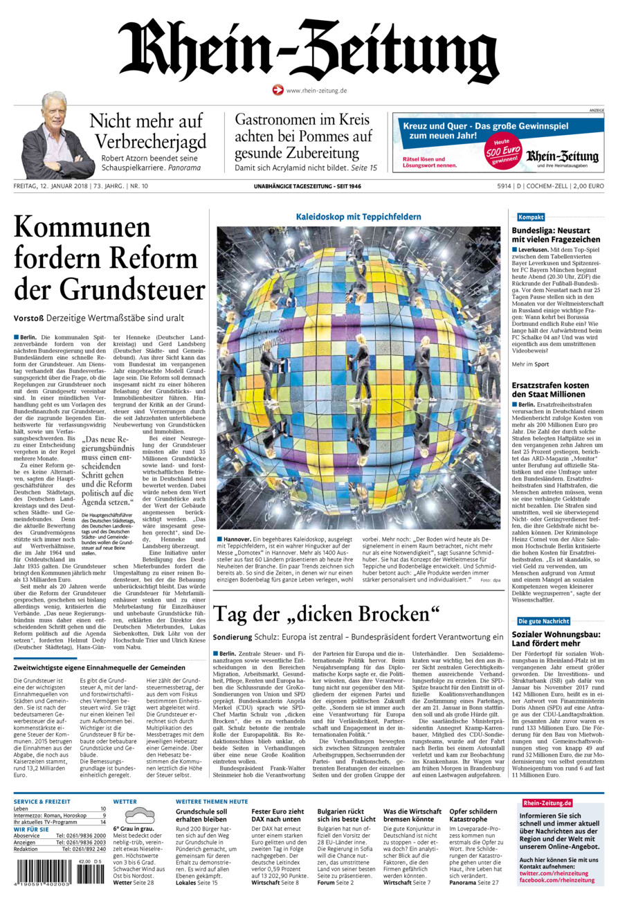Rhein-Zeitung Kreis Cochem-Zell vom Freitag, 12.01.2018