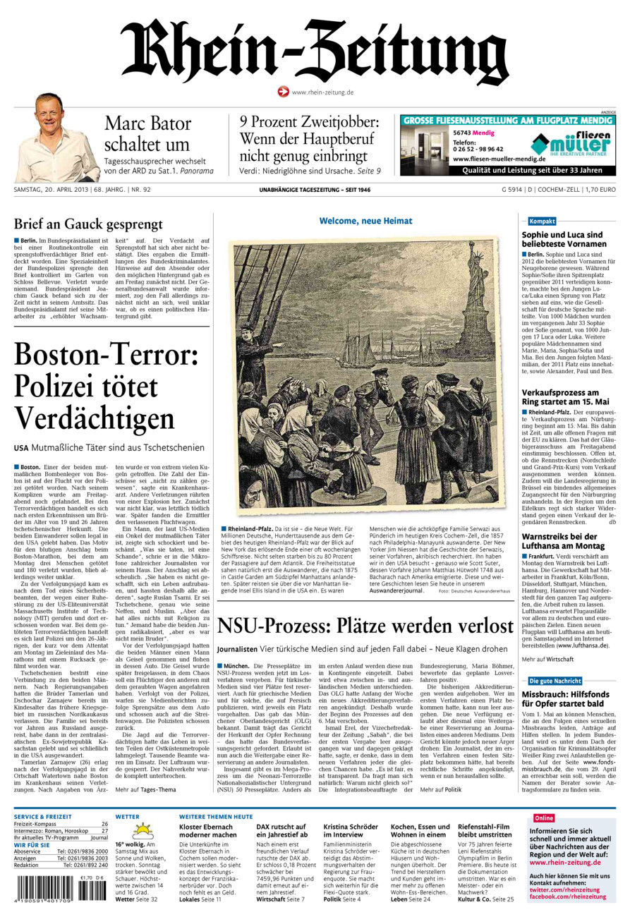 Rhein-Zeitung Kreis Cochem-Zell vom Samstag, 20.04.2013