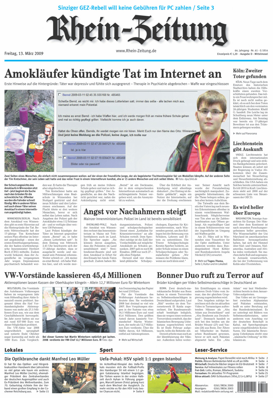 Rhein-Zeitung Kreis Cochem-Zell vom Freitag, 13.03.2009