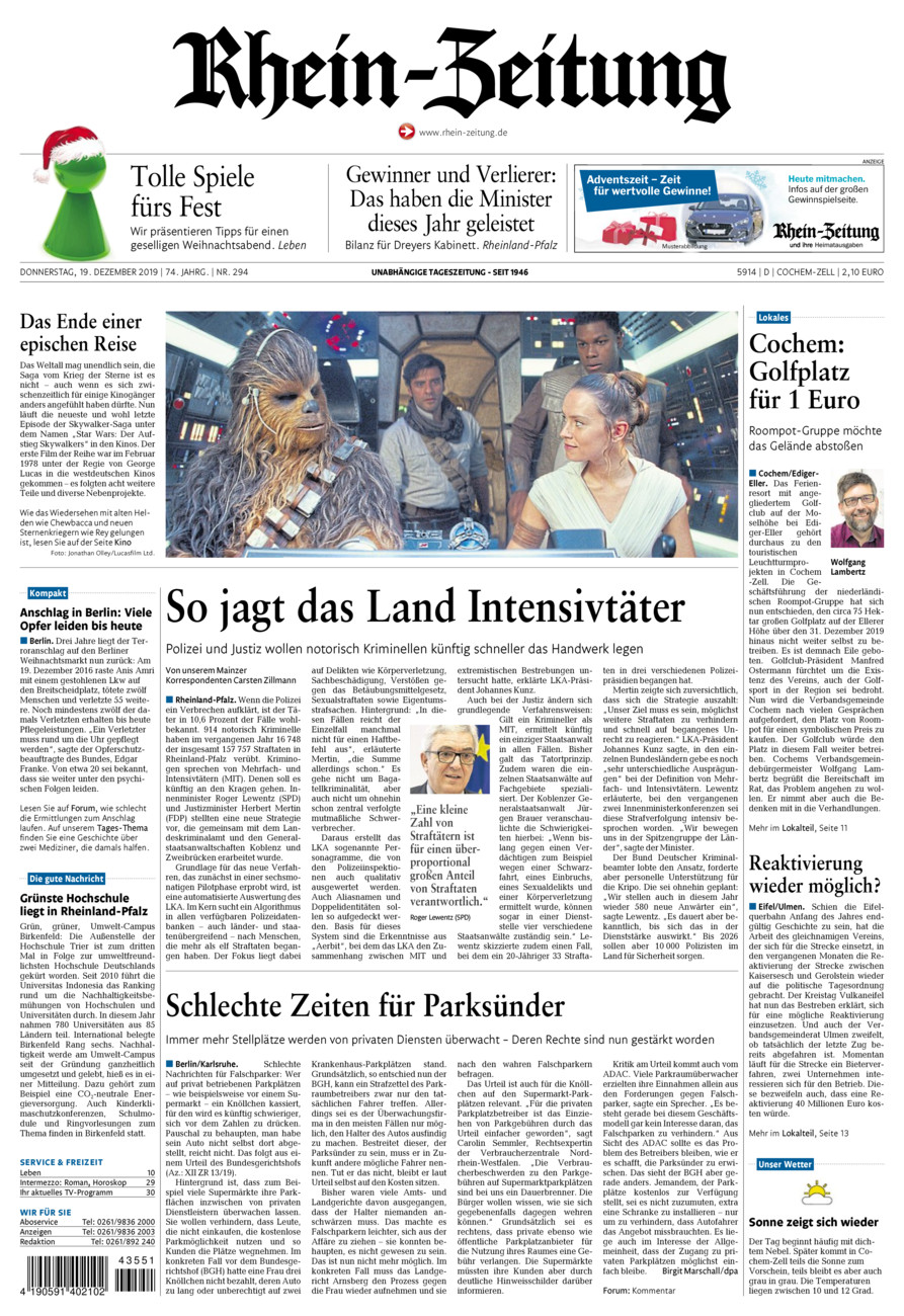 Rhein-Zeitung Kreis Cochem-Zell vom Donnerstag, 19.12.2019