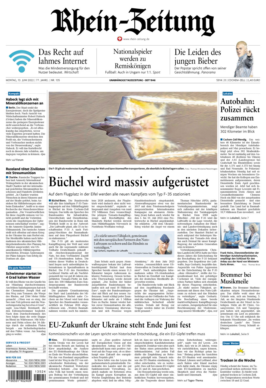 Rhein-Zeitung Kreis Cochem-Zell vom Montag, 13.06.2022
