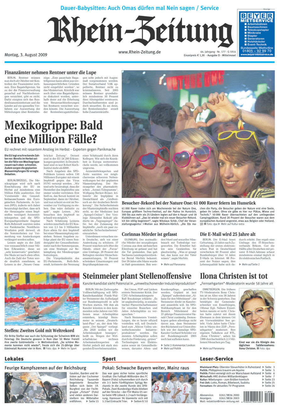 Rhein-Zeitung Kreis Cochem-Zell vom Montag, 03.08.2009