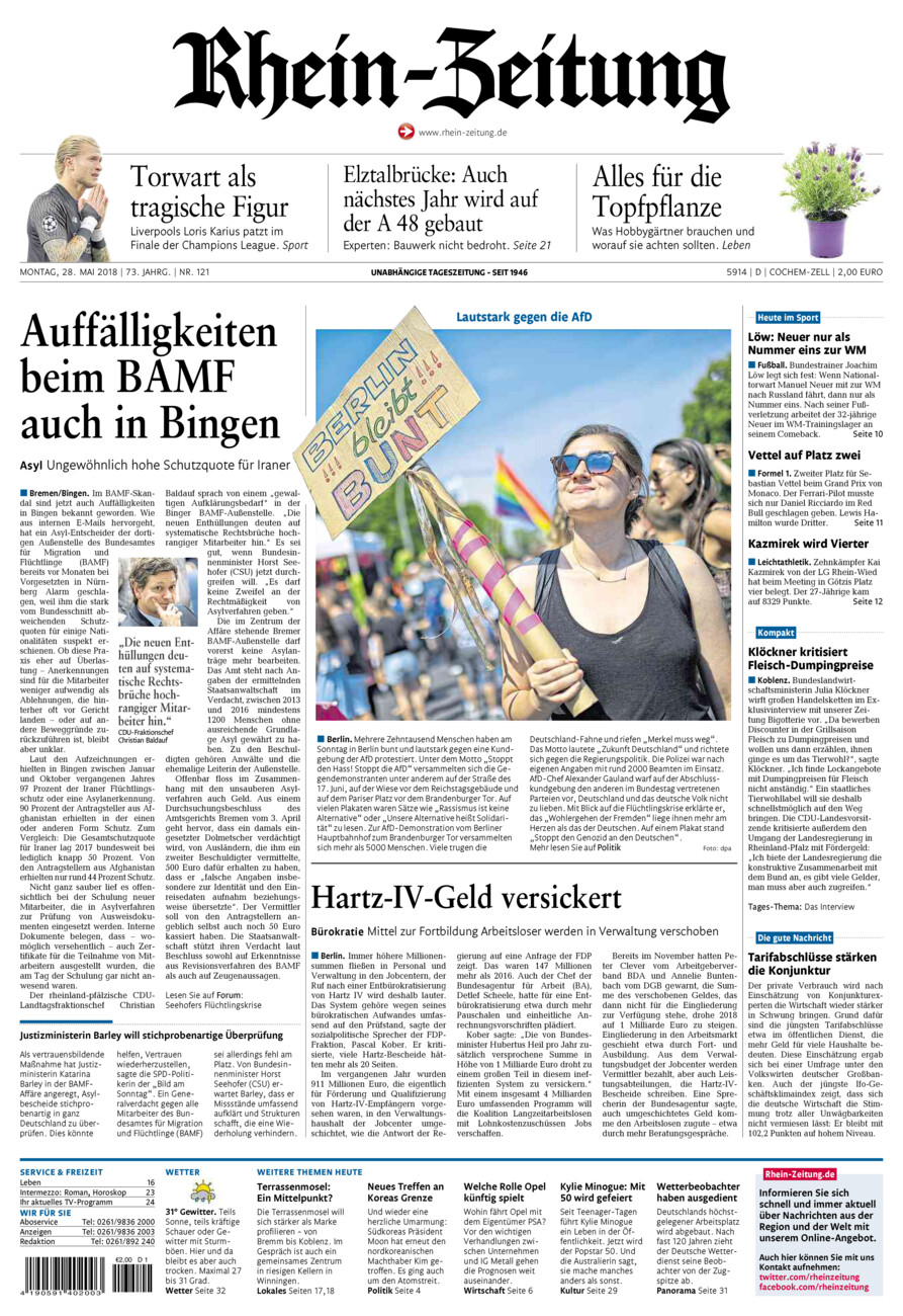 Rhein-Zeitung Kreis Cochem-Zell vom Montag, 28.05.2018